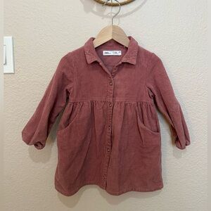 Zara Kids Corduroy Button-Front Dress - Dusty Rose